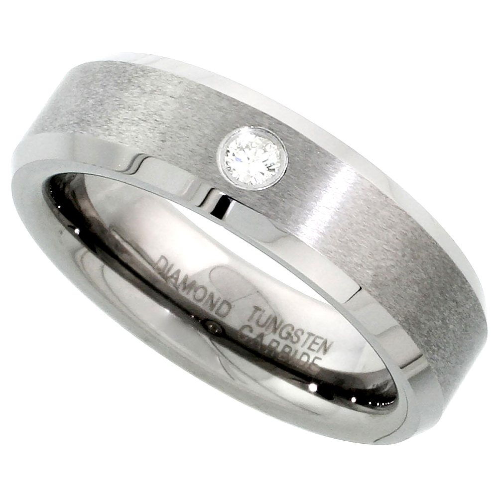 6mm Tungsten 900 Diamond Wedding Ring for Him & Her 0.06 cttw Beveled Edges Comfort fit, sizes 4 to 9.5
