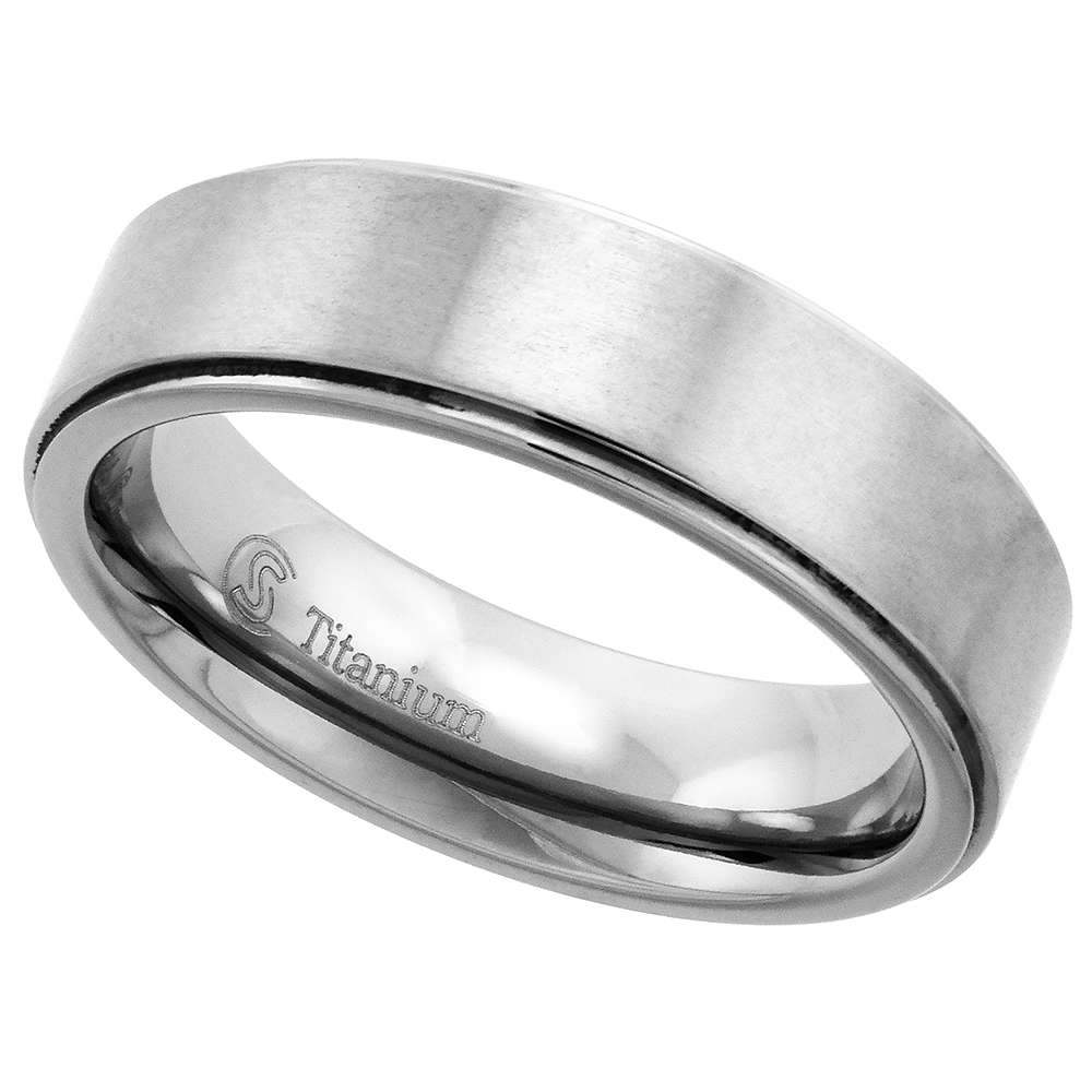 6mm Titanium Pipe Cut Wedding Band Ring for Men and Women Beveled Edges Brushed Finish Comfort Fit sizes 7 - 14