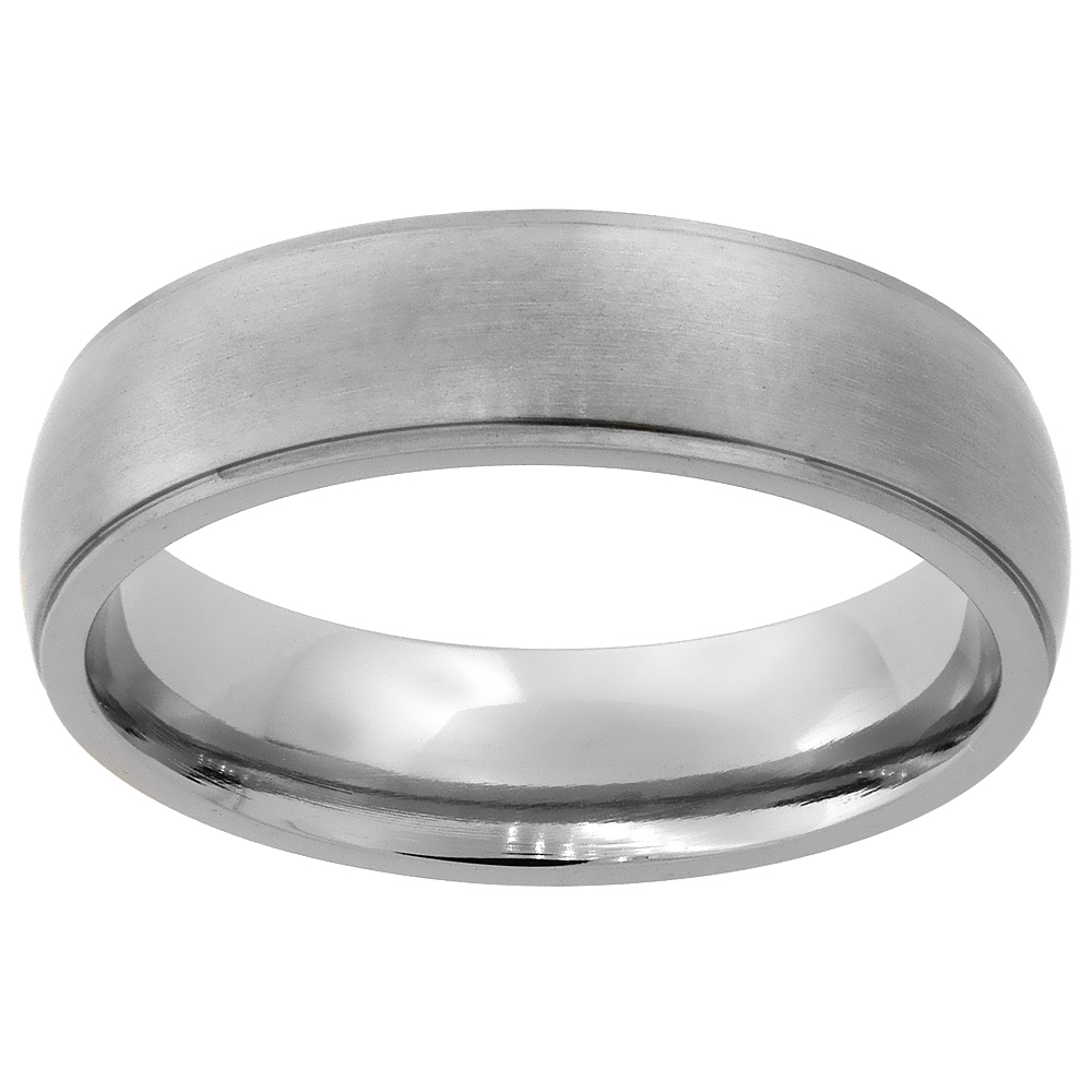 6mm Titanium Domed Wedding Band Ring for Men and Women Brushed Finish Recessed Edges Comfort Fit sizes 7 - 14