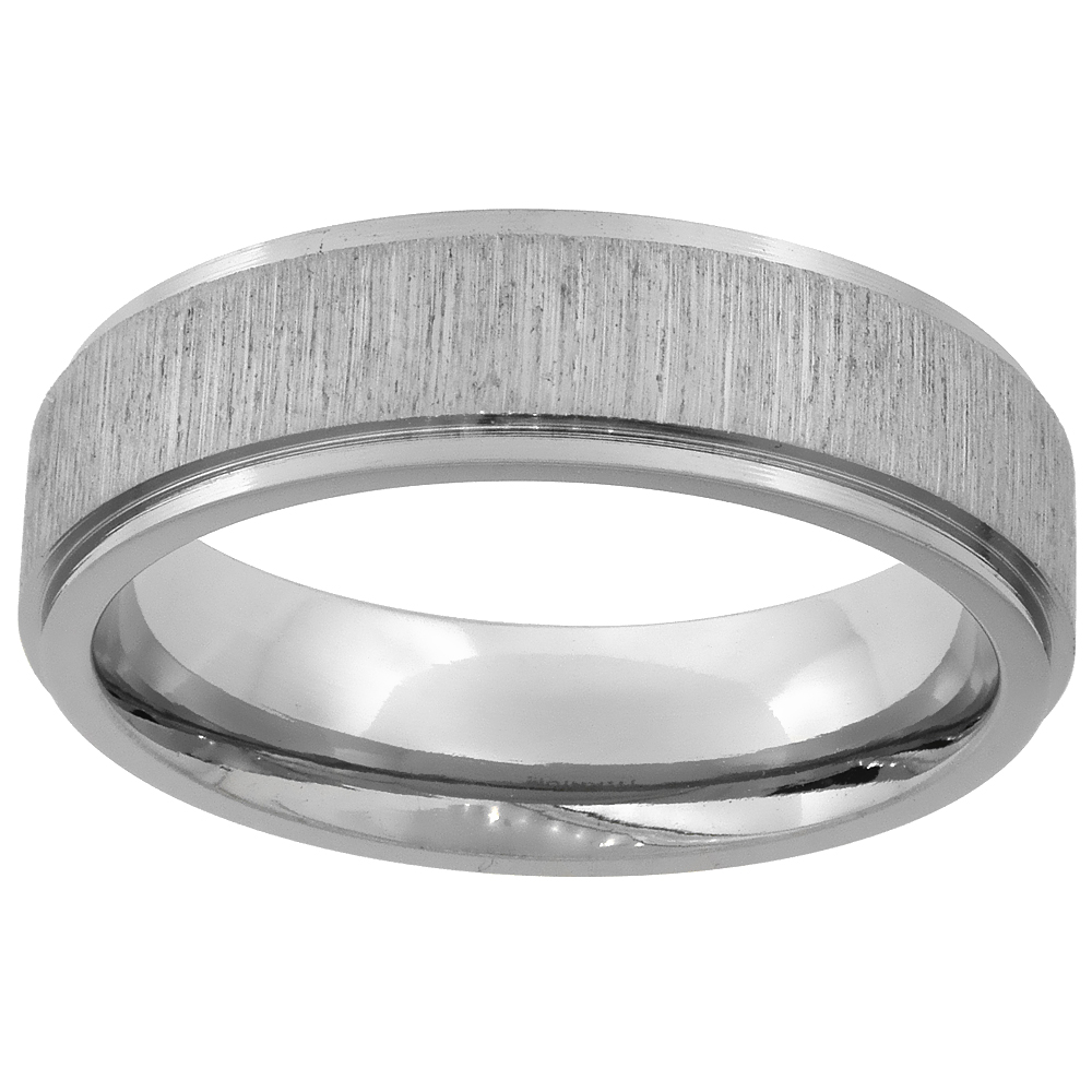 6mm Titanium Pipe Cut Wedding Band Ring for Men and Women Brushed center Recessed Edges Comfort Fit sizes 7 - 14