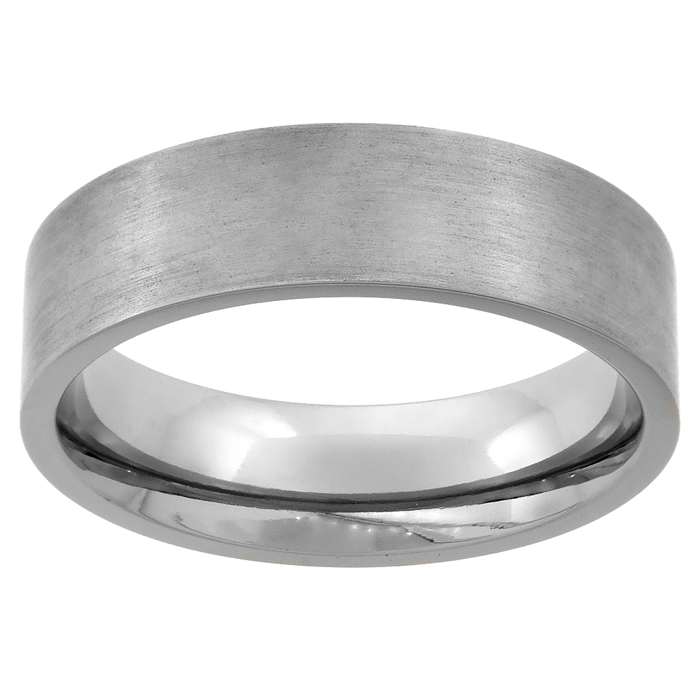 6mm Titanium Plain Pipe Cut Wedding Band Ring for Men and Women Square Edges Brushed Finish Comfort Fit sizes 7 - 14