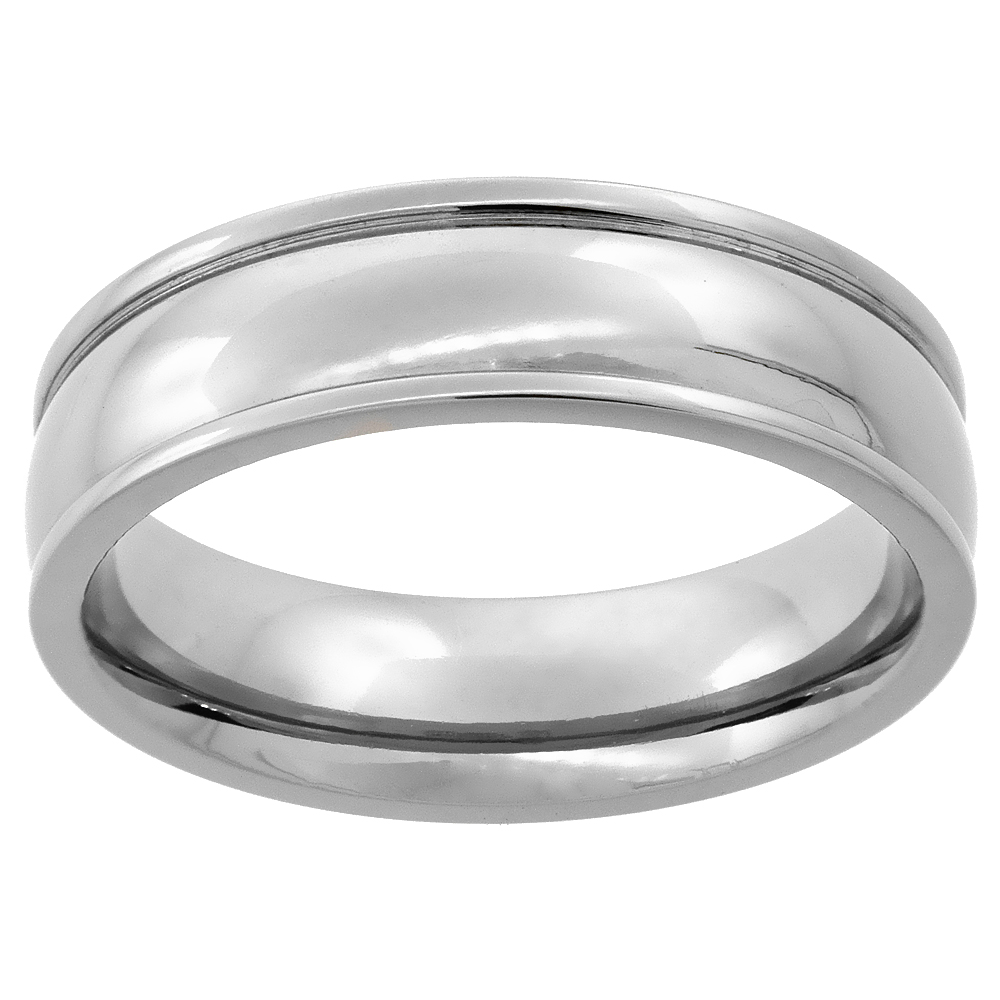 6mm Titanium Domed Wedding Band Ring for men and Women Raised Edges Comfort Fit sizes 7 - 14