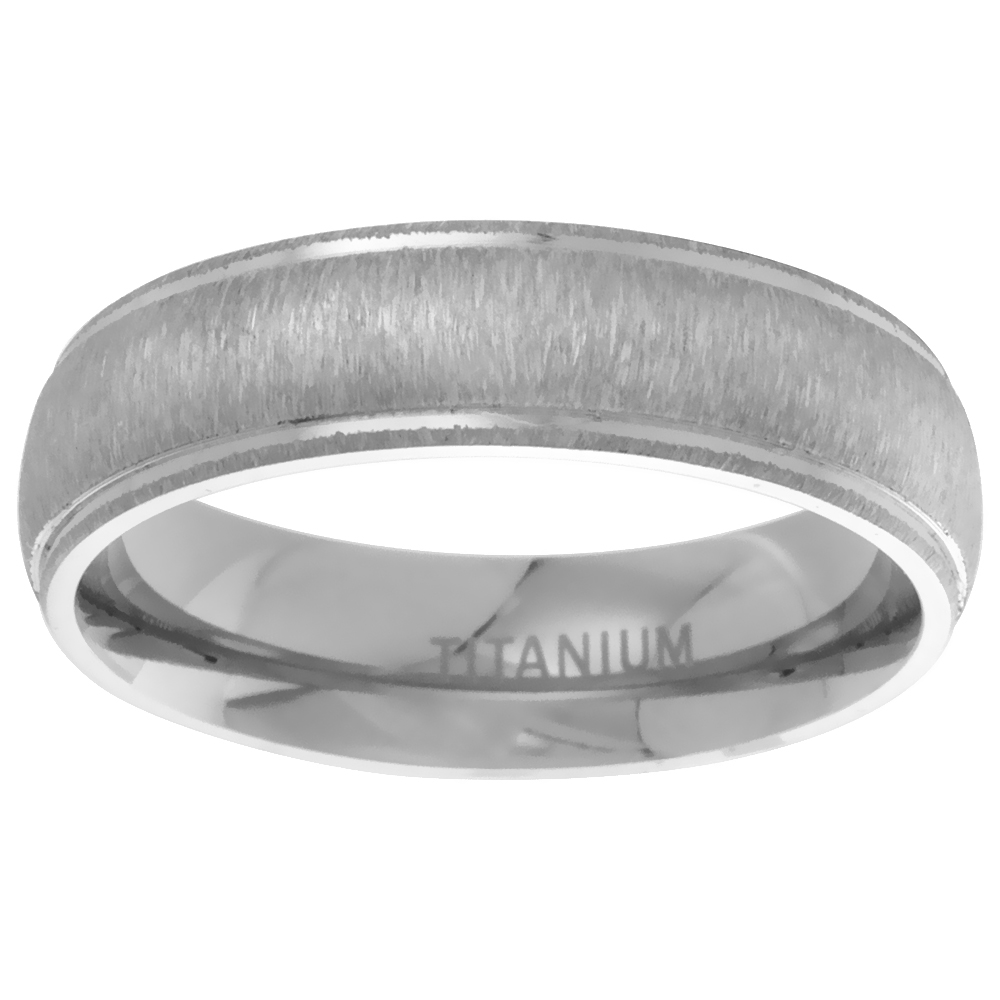 6mm Titanium Brushed Center Domed Wedding Band Ring for Men and Women Raised Edges Comfort Fit sizes 7 - 14