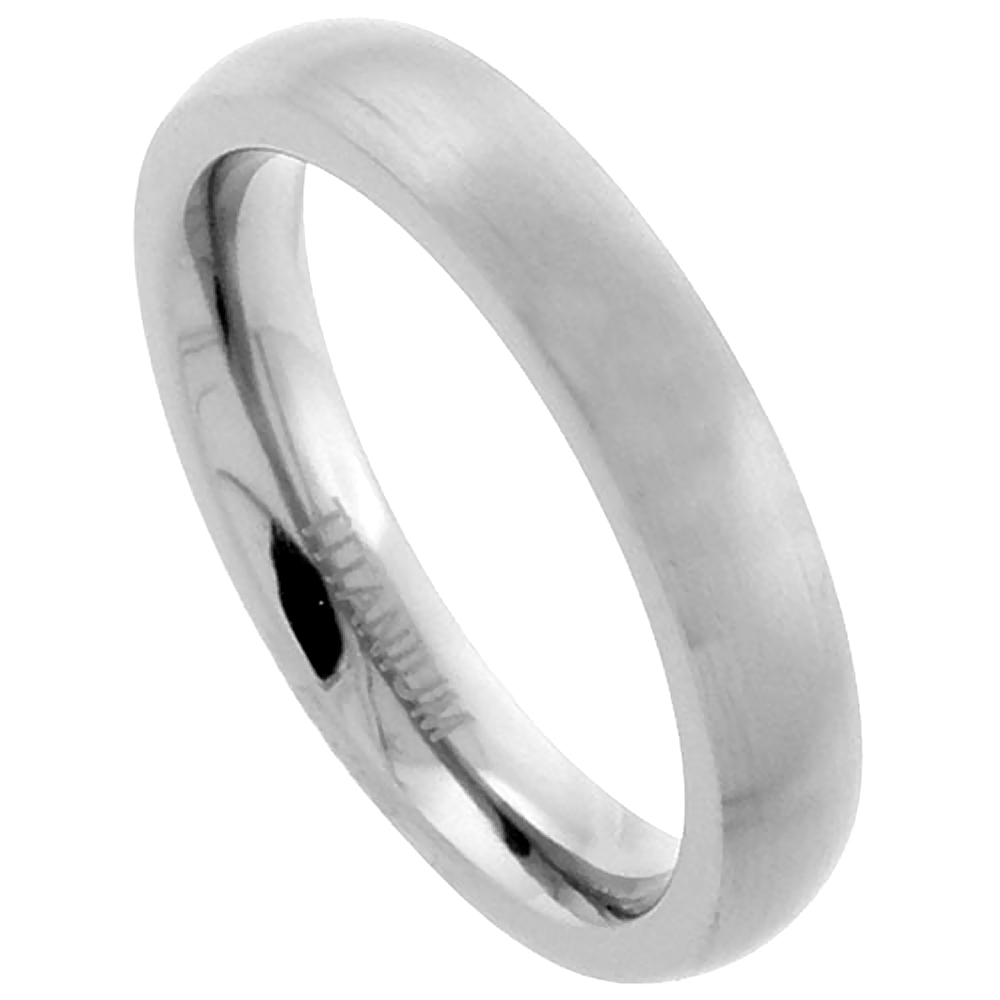 4mm Plain Titanium Domed Wedding Band for Men and Women Thumb Ring Brushed Finish Comfort Fit sizes 7 - 13