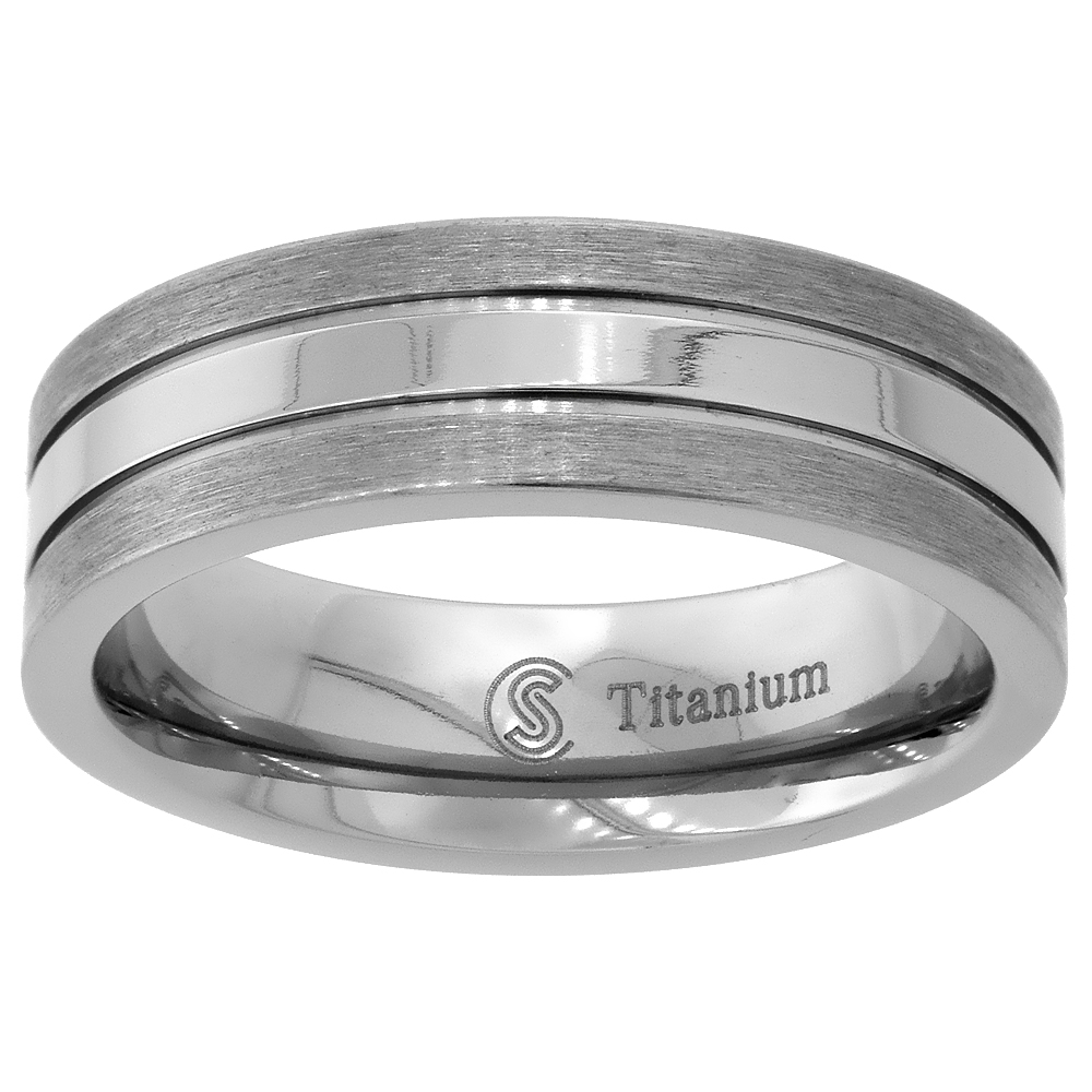 5mm Titanium Stripe Center Pipe Cut Wedding Band Ring for Men Comfort fit sizes 7 - 14