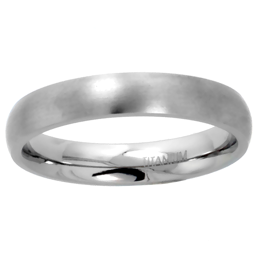 4MM TITANIUM PLAIN WEDDING BAND / THUMB RING DOMED COMFORT-FIT MATTE FINISH 5/16 INCH SIZES 5 - 12