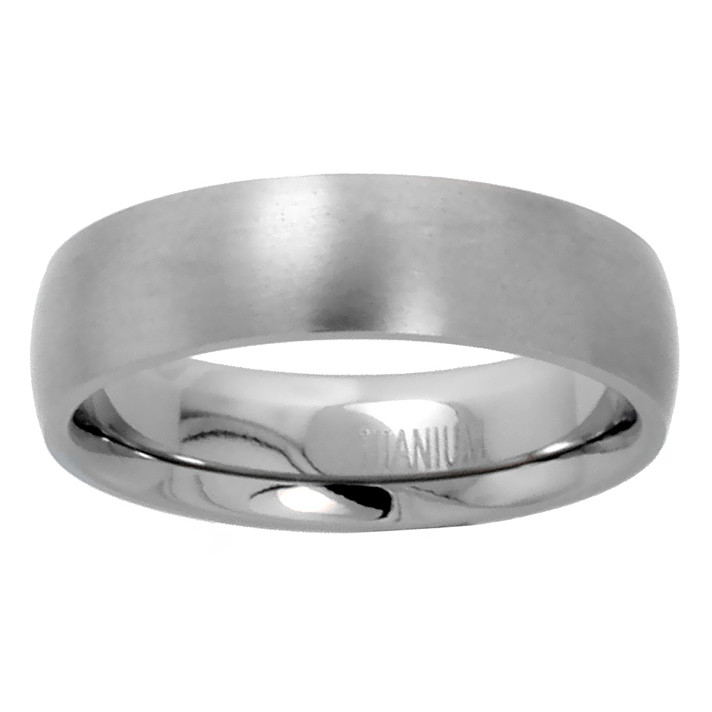 6MM TITANIUM PLAIN WEDDING BAND / THUMB RING DOMED COMFORT-FIT MATTE FINISH 5/16 INCH SIZES 5 - 12