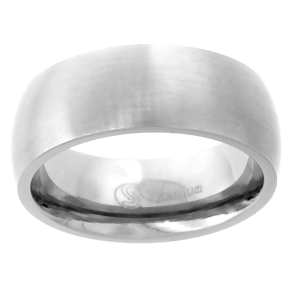 8MM TITANIUM PLAIN WEDDING BAND / THUMB RING DOMED COMFORT-FIT MATTE FINISH 5/16 INCH SIZES 8 - 15