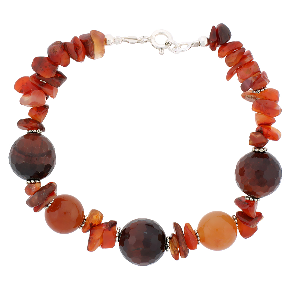 Natural Carnelian &amp; Red Tiger&#039;s Eye Bracelet Sterling Silver Findings, 7 inch