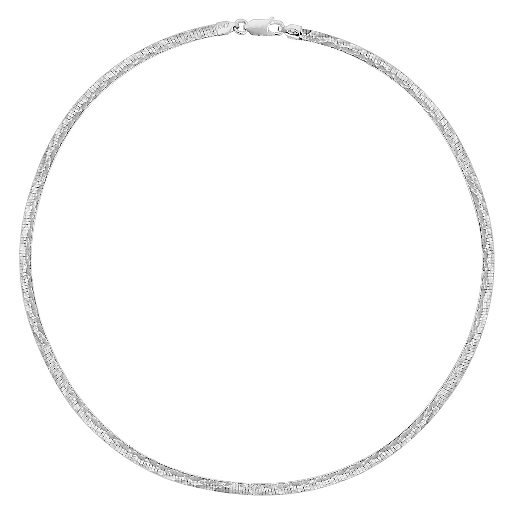 STERLING SILVER REVERSIBLE OMEGA COLLAR NECKLACE HAMMERED FINISH NICKEL FREE 3/16 WIDE, SIZES 16 - 20 INCH