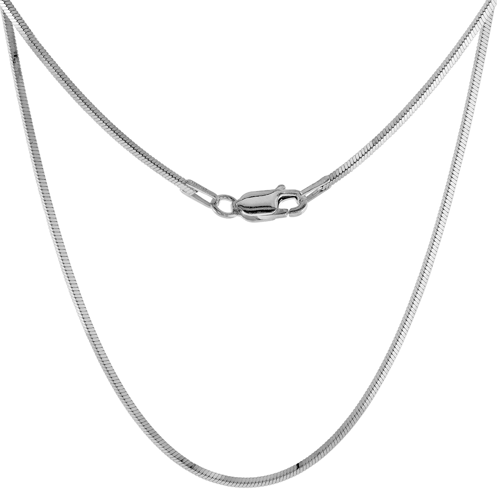 STERLING SILVER SQUARE SNAKE CHAIN NECKLACES & BRACELETS THIN 1MM NICKEL FREE ITALY, SIZES 7 - 30 INCH