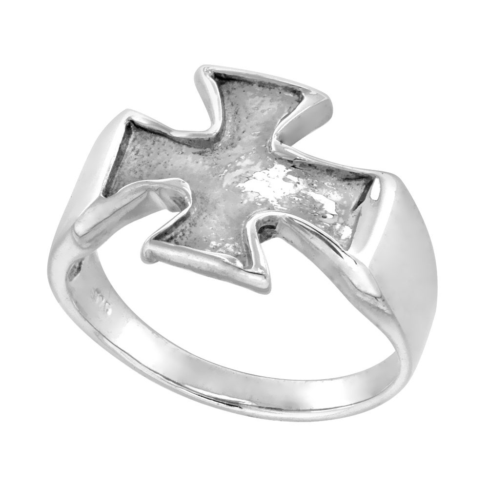 STERLING SILVER SMALL MALTESE CROSS RING FOR WOMEN AND MEN GOTHIC BIKER OXIDIZED 1/2 INCH WIDE SIZES 7-14