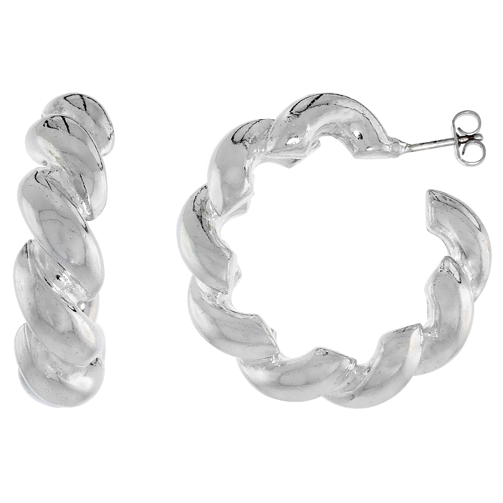 STERLING SILVER SAN MARCO HOOP EARRINGS ITALIAN, 1 3/8 INCH IN DIAMETER