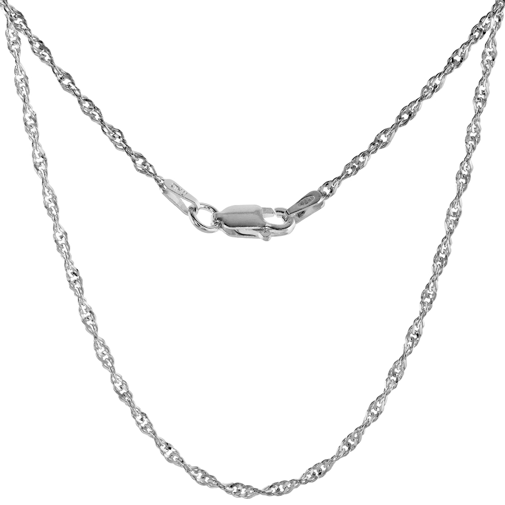 STERLING SILVER SINGAPORE CHAIN NECKLACE FINE 1.7MM NICKEL FREE ITALY, SIZES 16 - 20 INCH
