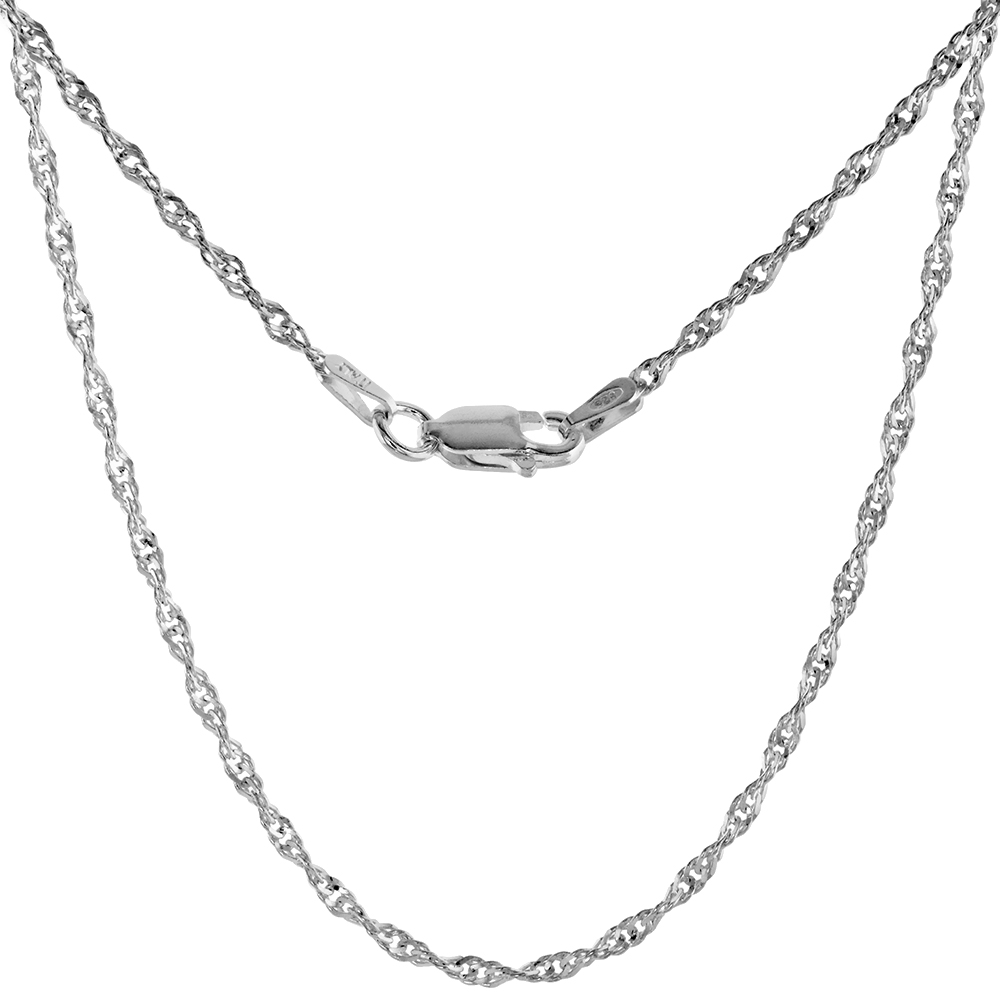 Sterling Silver Singapore Chain Necklaces &amp; Bracelets 2.2mm Nickel Free Italy, sizes 7 - 30 inch