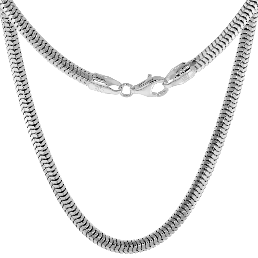 STERLING SILVER 8 SIDED SNAKE CHAIN NECKLACES & BRACELETS 4.5MM THICK NICKEL FREE ITALY, 20 AND 24 INCH