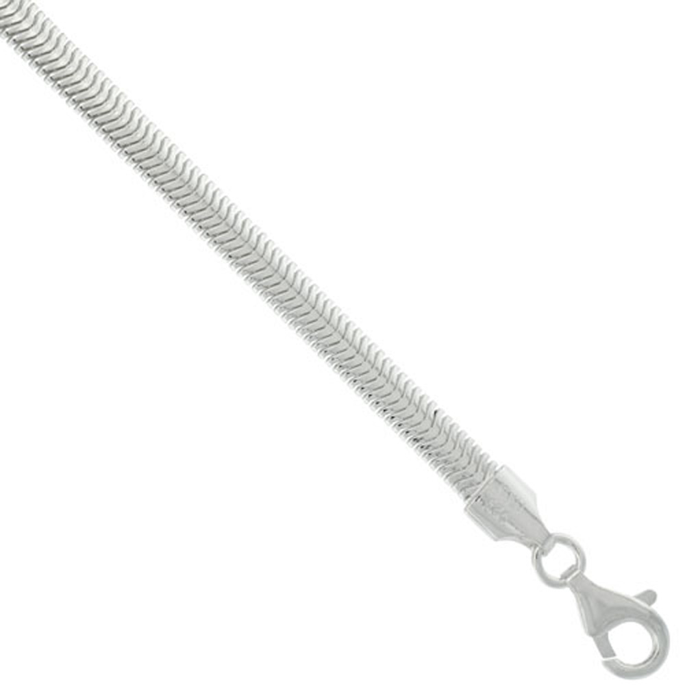 STERLING SILVER FLAT SNAKE CHAIN BRACELETS 4.5MM NICKEL FREE ITALY, SIZES 7 - 8 INCH