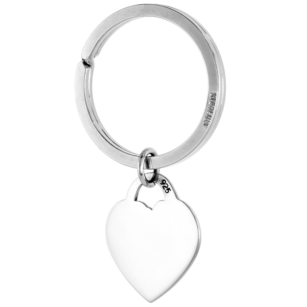 STERLING SILVER HEART TAG KEY RING SPLIT RING 33MM (1 1/4 INCH)