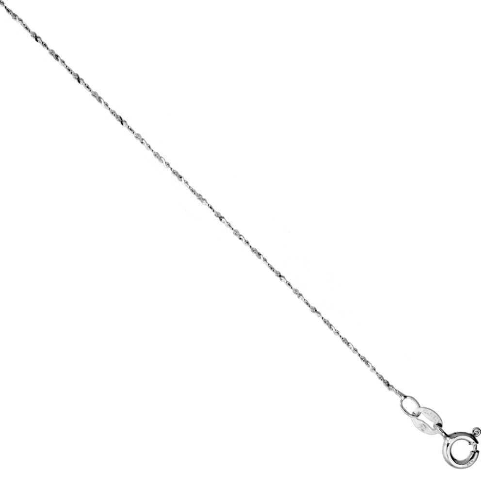 STERLING SILVER ITALIAN TWISTED SERPENTINE CHAIN VERY THIN DIAMOND CUT 1.1MM NICKEL FREE SIZES 9 - 10 INCH