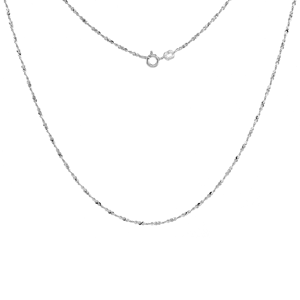 1.3MM STERLING SILVER DIAMOND CUT TWISTED SERPENTINE CHAIN NECKLACE FOR WOMEN OF ALL AGES NICKEL FREE ITALY