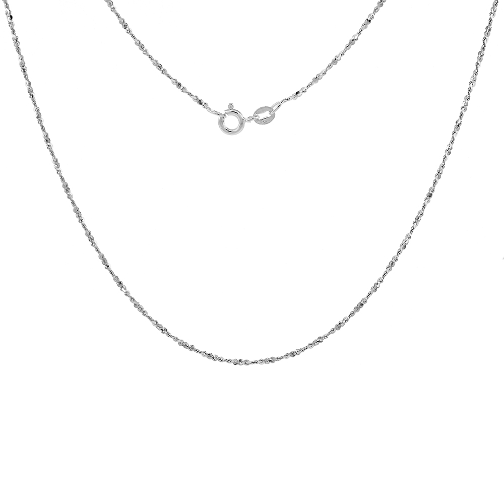 1.5MM STERLING SILVER DIAMOND CUT TWISTED SERPENTINE CHAIN NECKLACE FOR WOMEN NICKEL FREE ITALY, SIZES 7 - 30 INCH