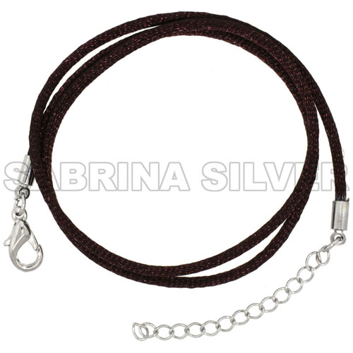 Jewelry Brown Silk Cord Chain Necklace Stainless Steel Lobster Clasp, sizes 16 &amp; 18 + 1 inch extension