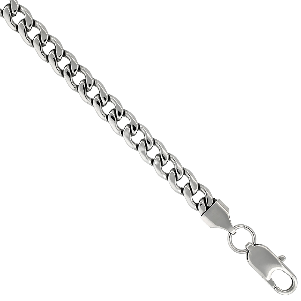 Stainless Steel Curb Link Cuban Chain Necklace 7 mm wide, sizes 20, 22, 24 & 30 inch 