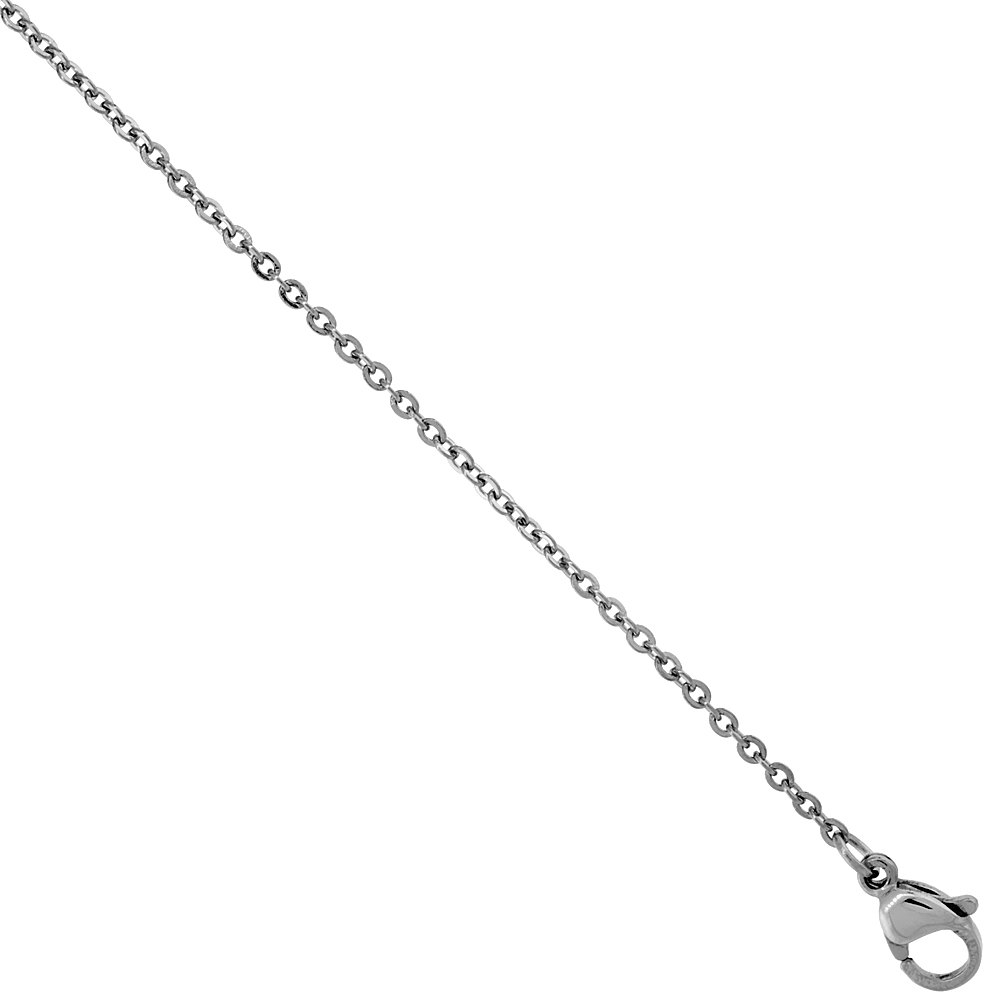 Surgical Steel Flat Cable Chain Necklace 1.5 mm wide, sizes 16, 18, 20 and 24 inch