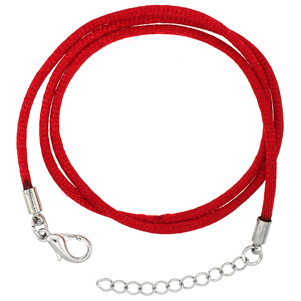 Jewelry Red Silk Cord Chain Necklace Stainless Steel Lobster Clasp, sizes 16 &amp; 18 + 1 inch extension