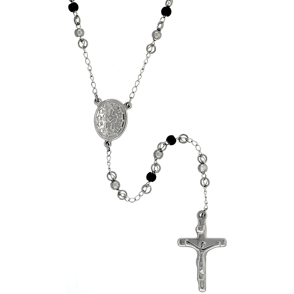 Stainless Steel 30 inch Rosary Necklace w/ 4mm Beads