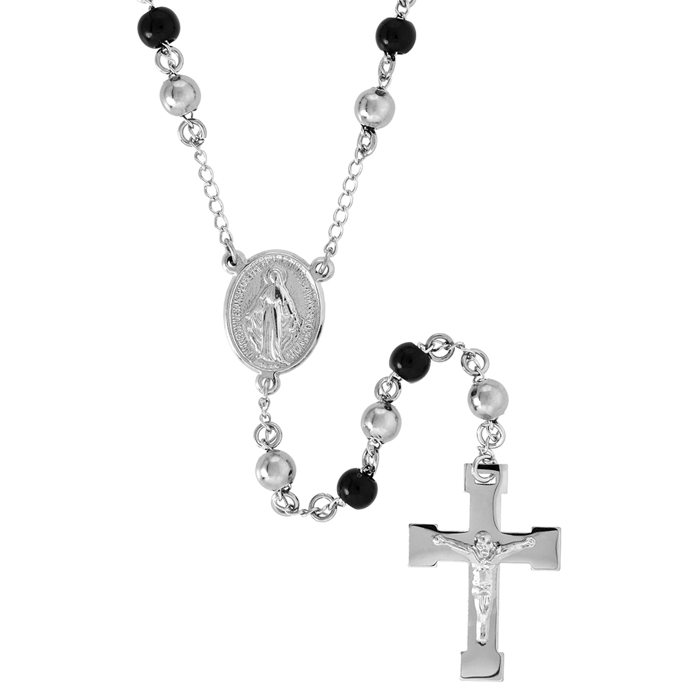 Stainless Steel 30 inch Rosary Necklace w/ 6mm Beads