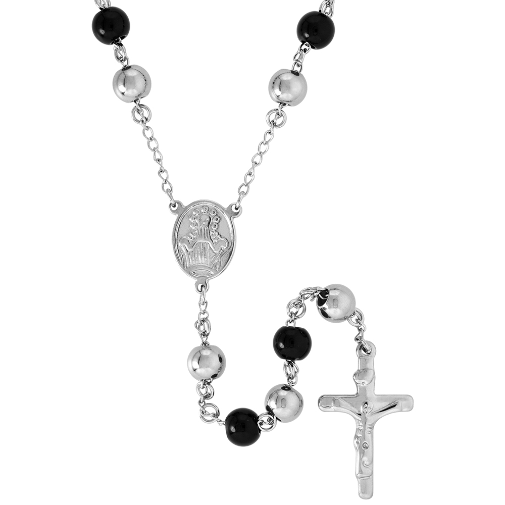 Stainless Steel 30 inch Rosary Necklace w/ 8mm Beads