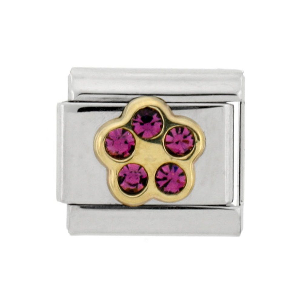 Stainless Steel 18k Gold February Birthstones Charm for Italian Charm Bracelets 5 Stone