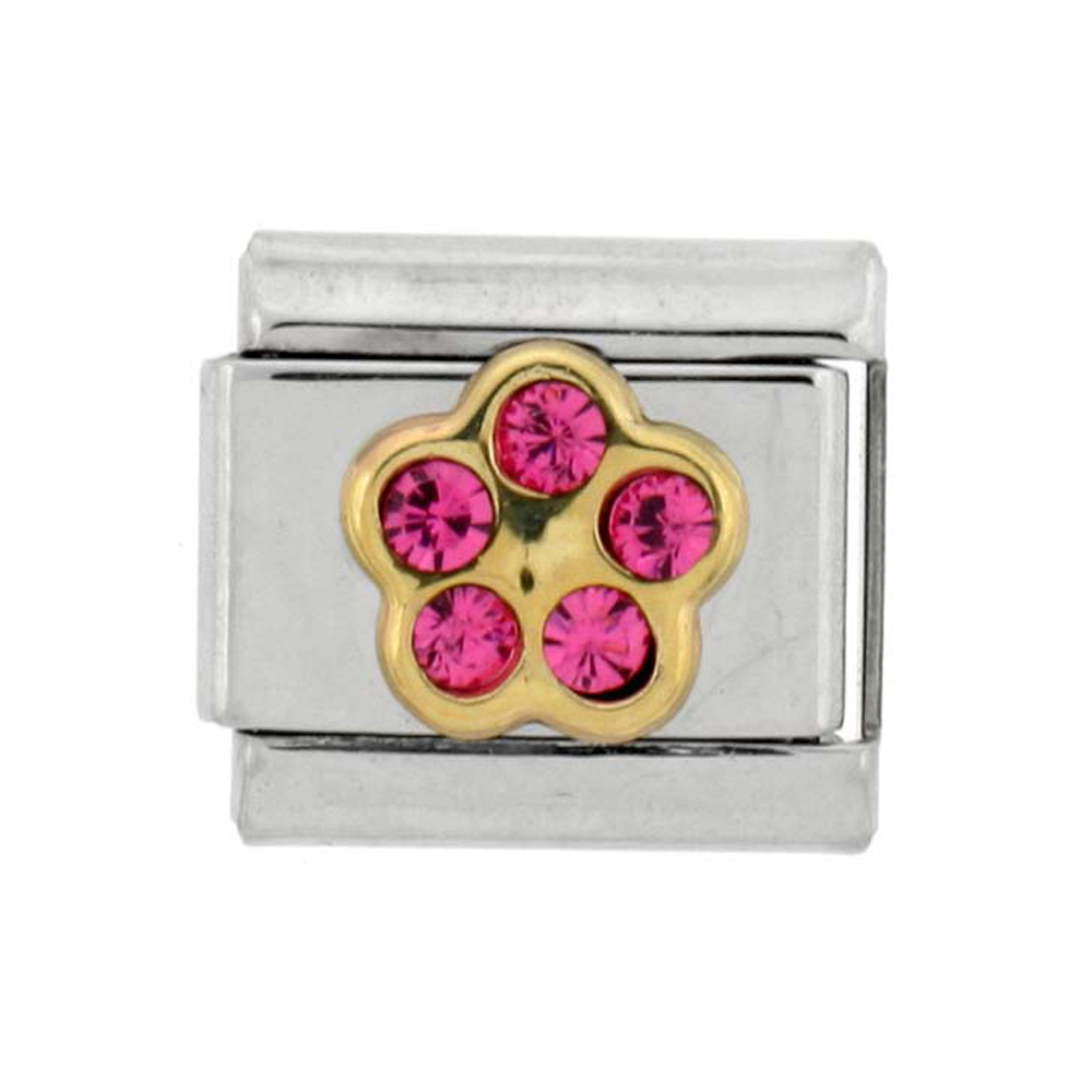 Stainless Steel 18k Gold October Birthstones Charm for Italian Charm Bracelets 5 Stone