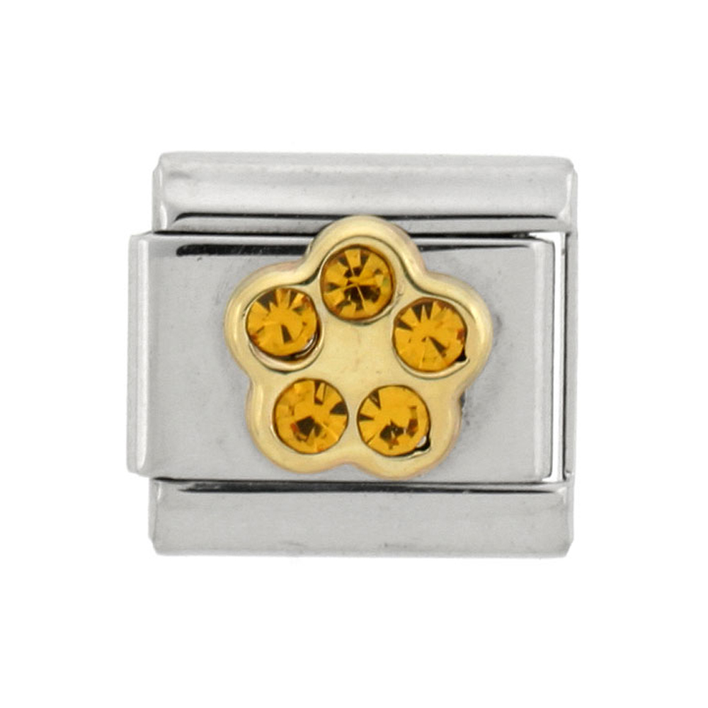 Stainless Steel 18k Gold November Birthstones Charm for Italian Charm Bracelets 5 Stone