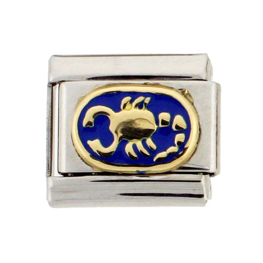 Stainless Steel 18k Gold Scorpio Zodiac Sign Charm for Italian Charm Bracelets