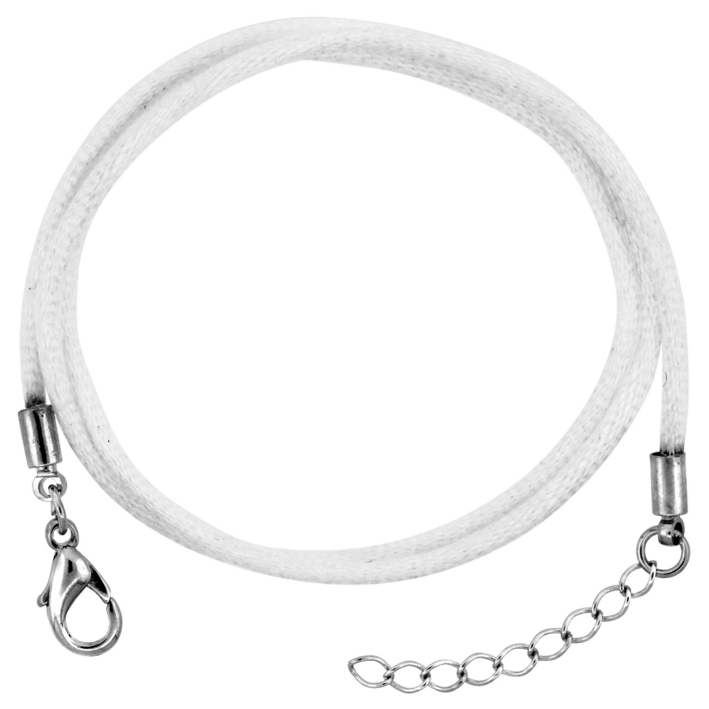 Jewelry White Silk Cord Chain Necklace Stainless Steel Lobster Clasp, sizes 16 & 18 + 1 inch extension