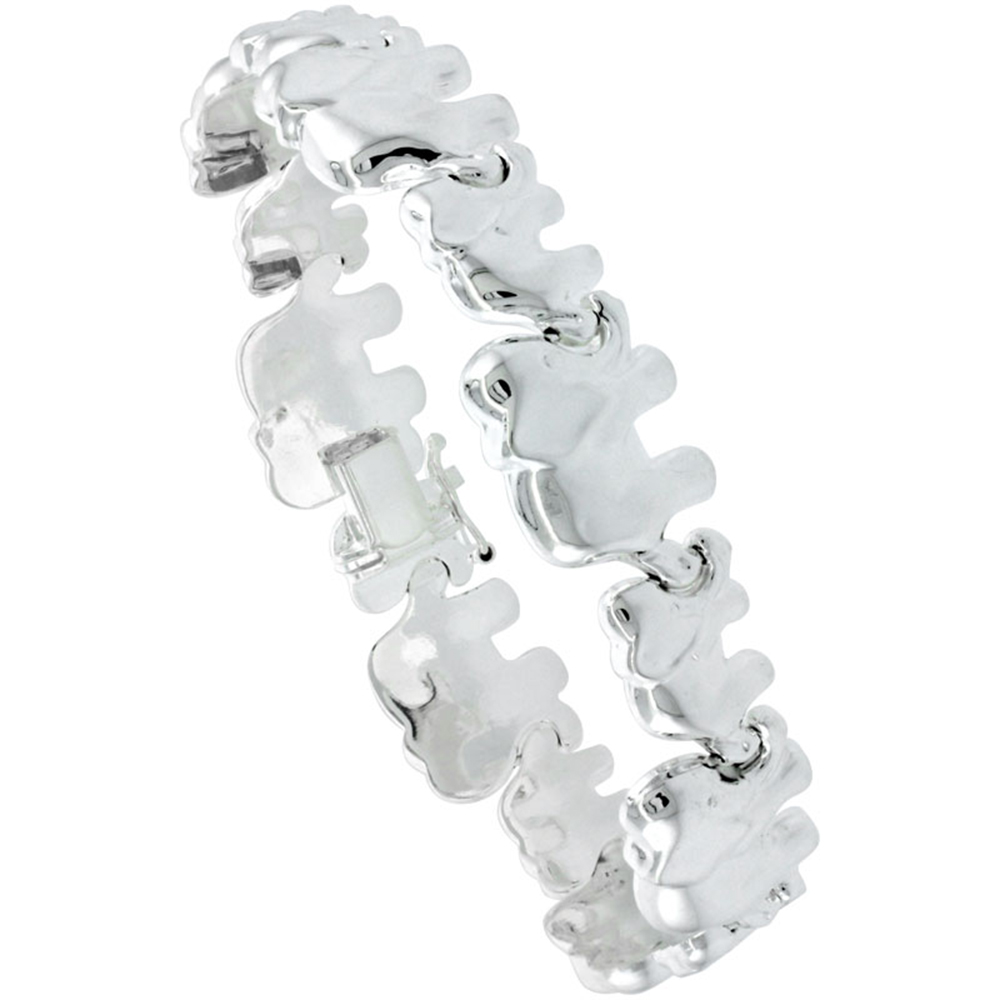 STERLING SILVER STAMPATO ELEPHANT LINK NECKLACE OR BRACELET , 1/2 IN. (13MM) WIDE