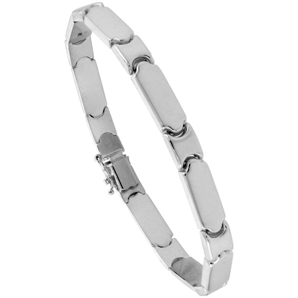 STERLING SILVER STAMPATO BAR LINK NECKLACE OR BRACELET , 1/4 IN. (6MM) WIDE