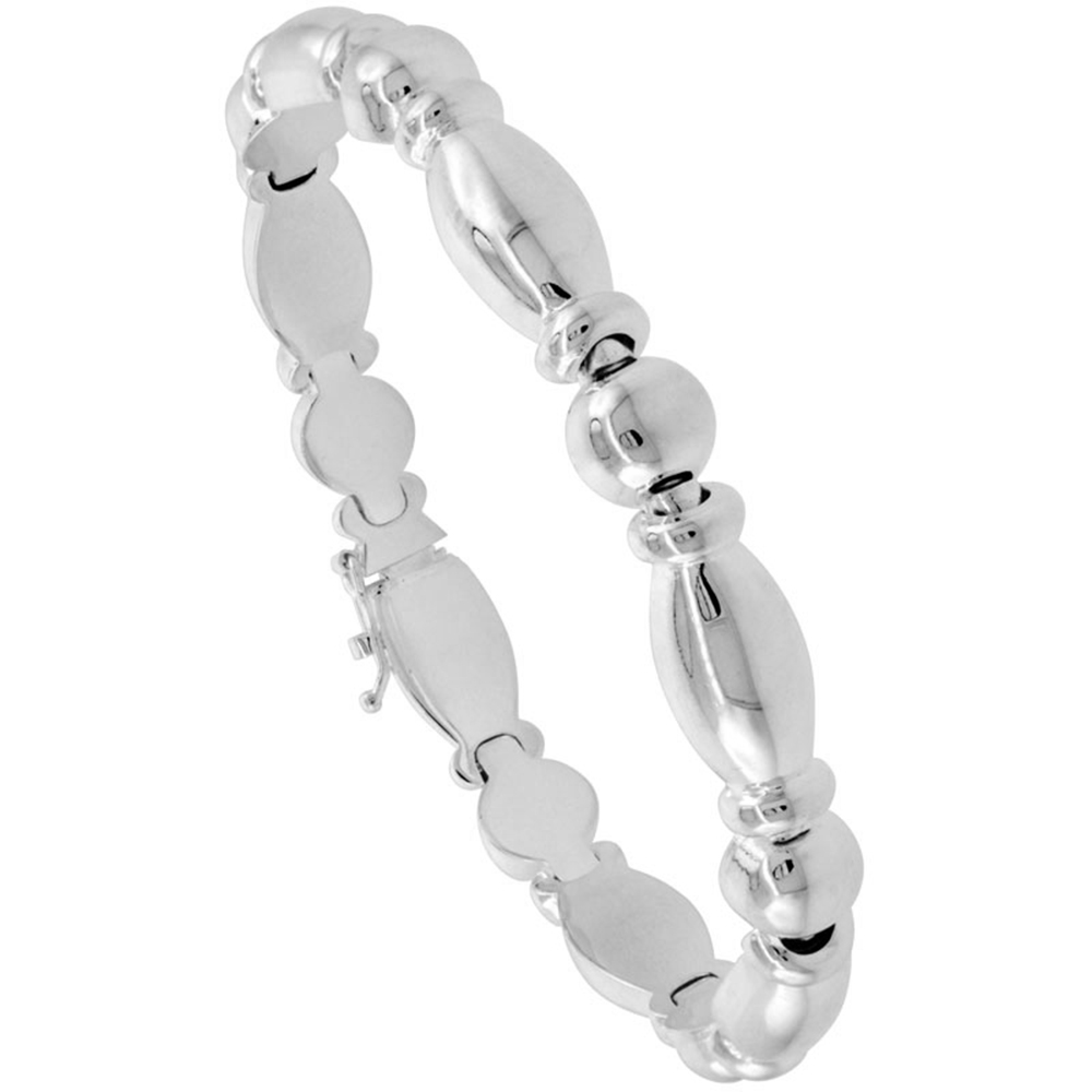 STERLING SILVER STAMPATO OVAL LINK NECKLACE OR BRACELET , 5/16 IN. (8MM) WIDE