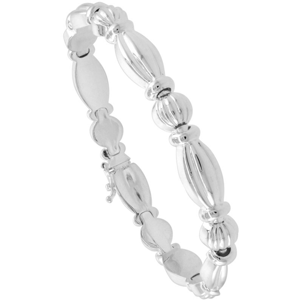 STERLING SILVER STAMPATO OVAL LINK NECKLACE OR BRACELET , 5/16 IN. (8MM) WIDE
