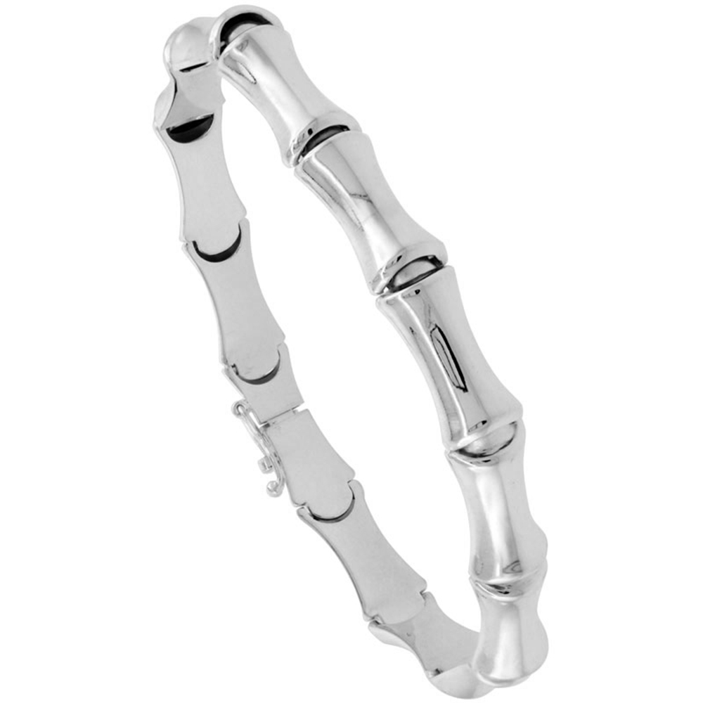 STERLING SILVER STAMPATO BAMBOO LINK NECKLACE OR BRACELET , 1/4 IN. (7MM) WIDE