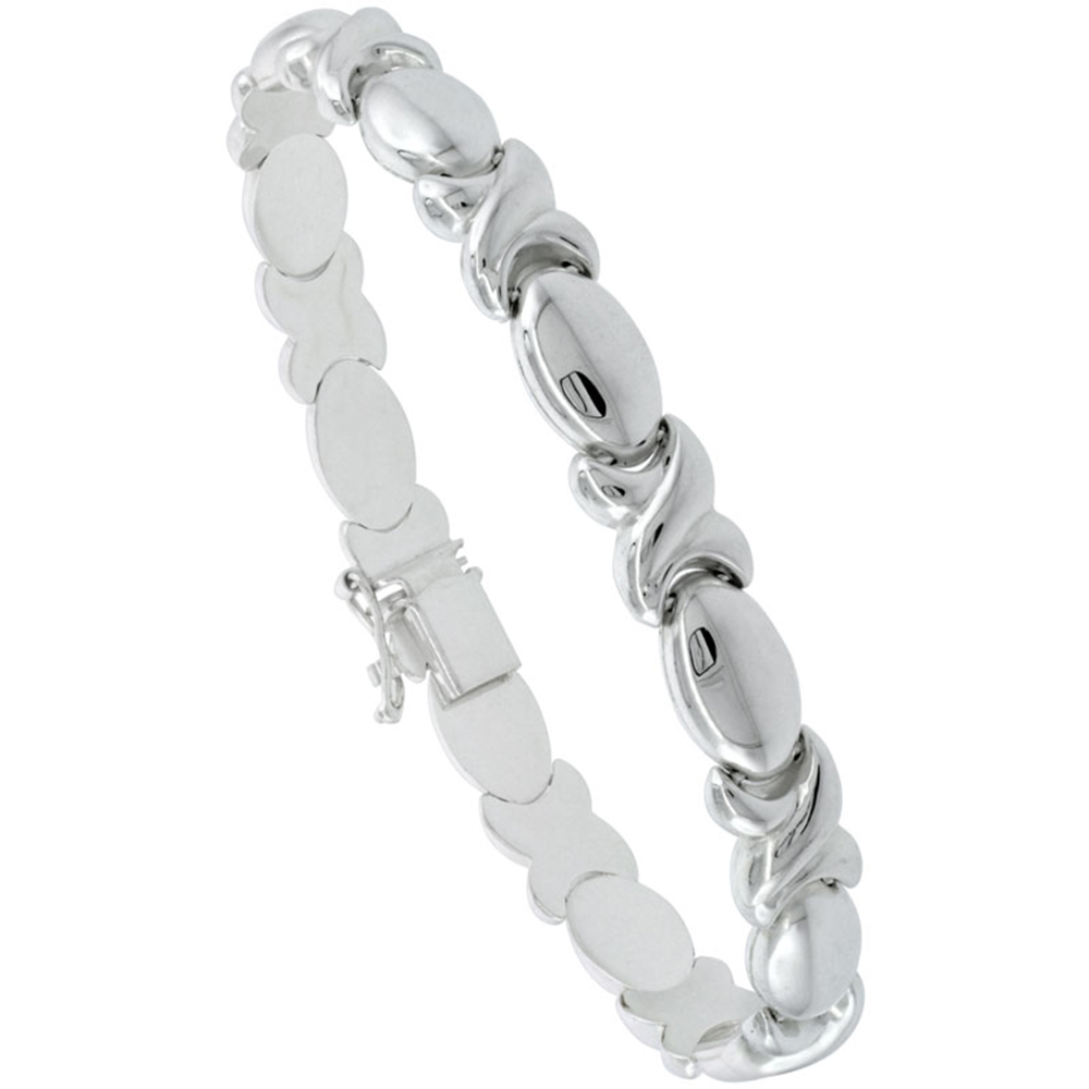 Sterling Silver Stampato XOXO Link Hugs & Kisses Necklace or Bracelet , 9/32 in. (7.5mm) wide