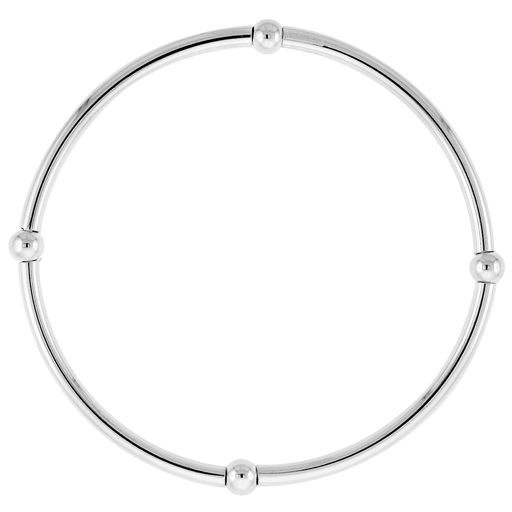 Sterling Silver Stretch Bangle Bracelets for Women Stackable 4 Section with Single Beads