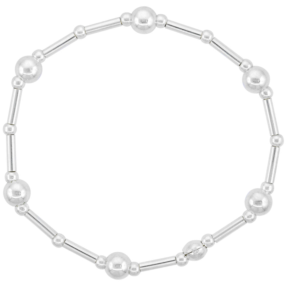 Sterling Silver 6mm Bead Stretch Bangle Bracelet