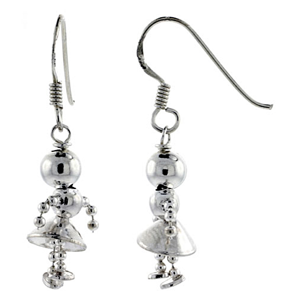 Sterling Silver Shape of Girl Earrings Beads 3/4 inch