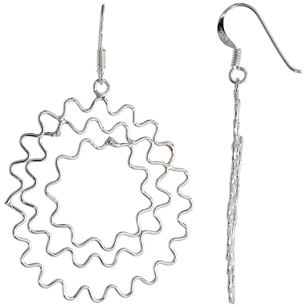 STERLING SILVER GRADUATED TWISTER FLOWER DANGLE EARRINGS, 1 11/16" (42 MM) TALL