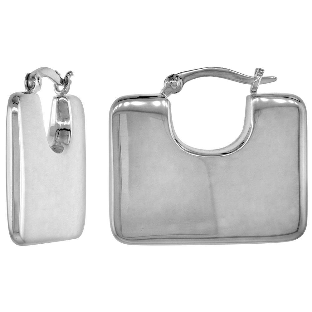 STERLING SILVER PURSE SHAPE HOOP EARRINGS FOR WOMEN CLICK TOP HIGH POLISHED 7/8 INCH