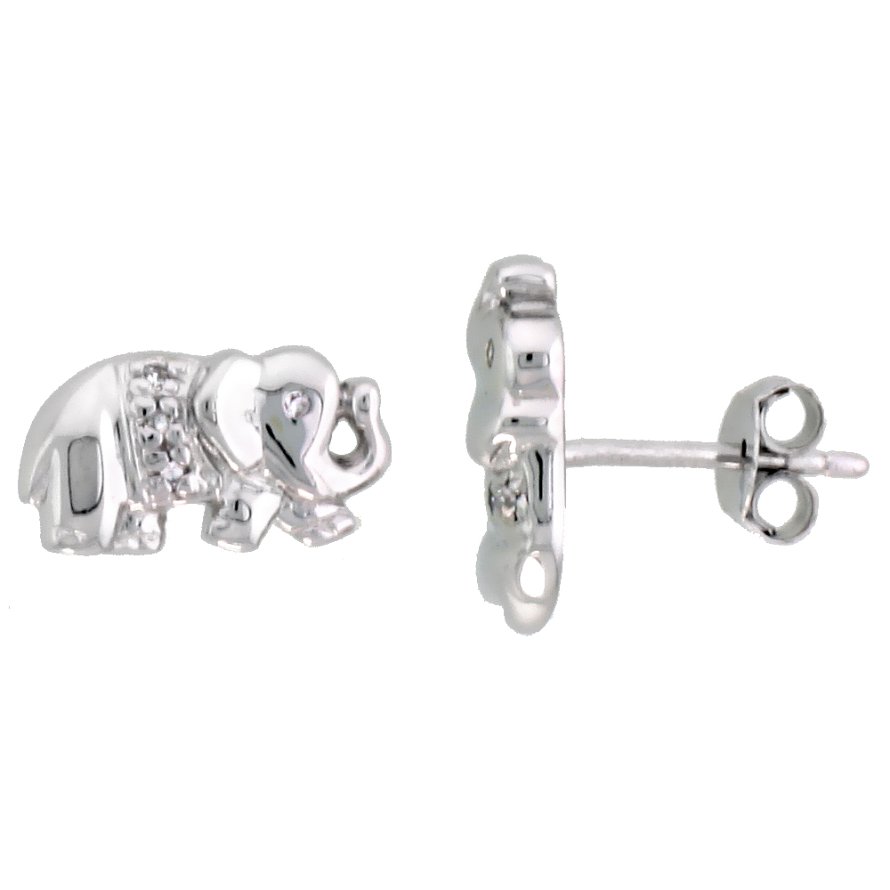STERLING SILVER JEWELED ELEPHANT POST EARRINGS, W/ CUBIC ZIRCONIA STONES, 1/4" (7 MM)