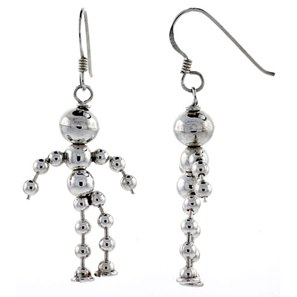 STERLING SILVER BOY EARRINGS BEADS 1 INCH
